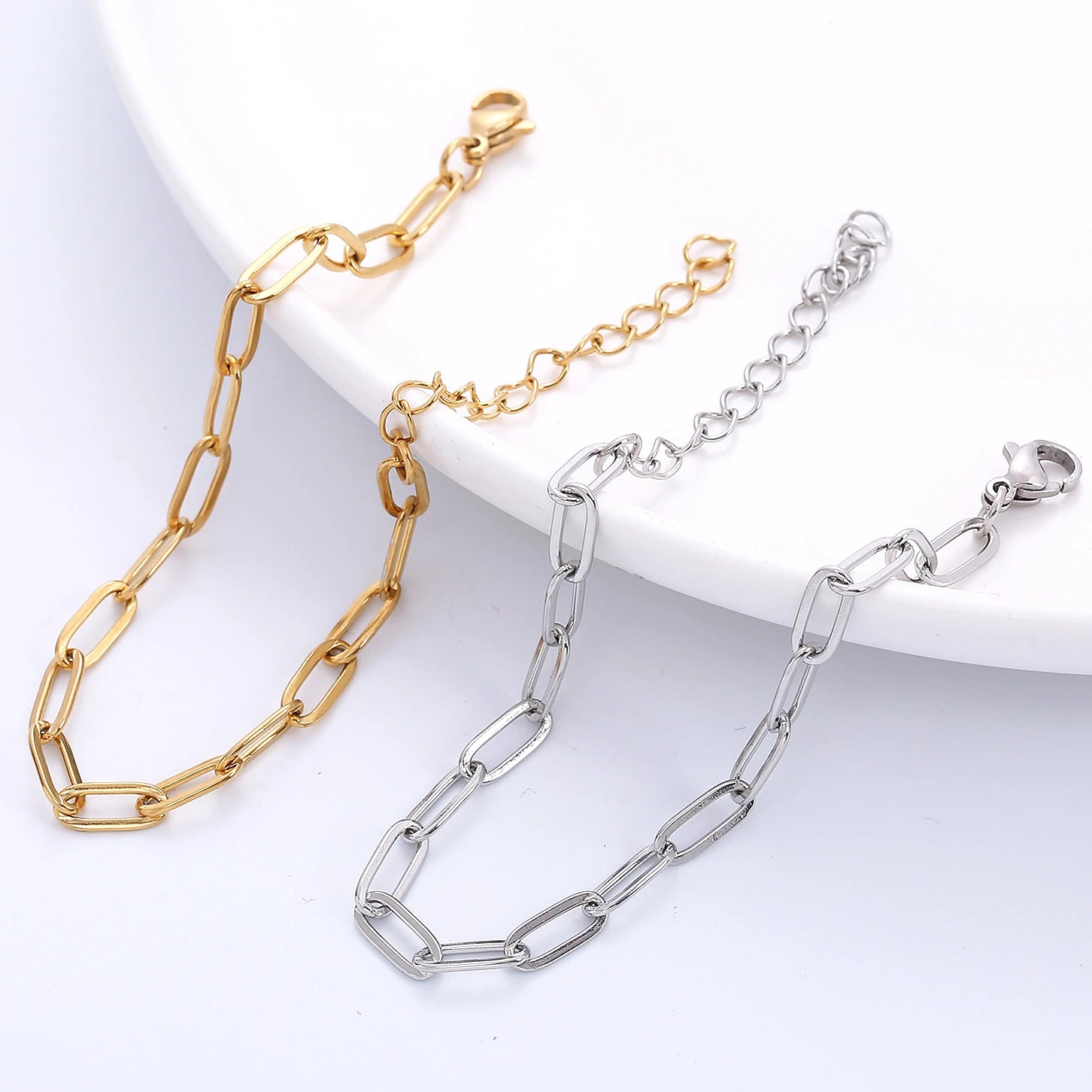 Summer Basic Stackable Chain Bracelet Stainless Steel Chain Bracelet Geometric Paperclip Chain Bracelet for Women Gift