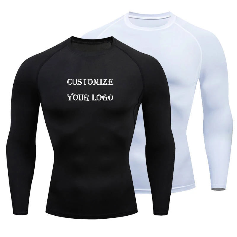 Custom Men's Long Sleeve Compression Shirt for Fitness Quick Dry & Breathable for Spring Running Bike Sports Plus Size Included