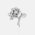 FUAMAY Fashion Vintage 925 Sterling Silver Bezel Setting Irregular Geometric Open Silver Rose Flower Rings for Wedding & Party