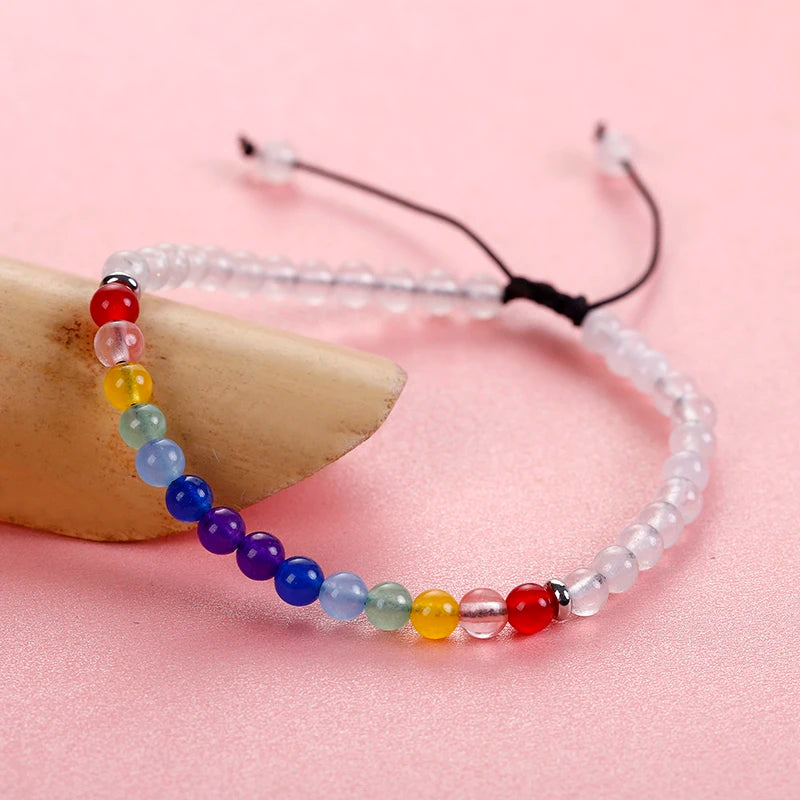 Adjustable 7 Chakras Natural Colorful Stone Bracelet Yoga 4mm Beads ST091