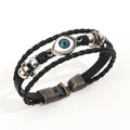 Retro Zinc Alloy Turkish Blue Eyes Leather Bracelet Wooden Beads Snap Button Multi-Layer Braided Bracelet Spot Wholesale