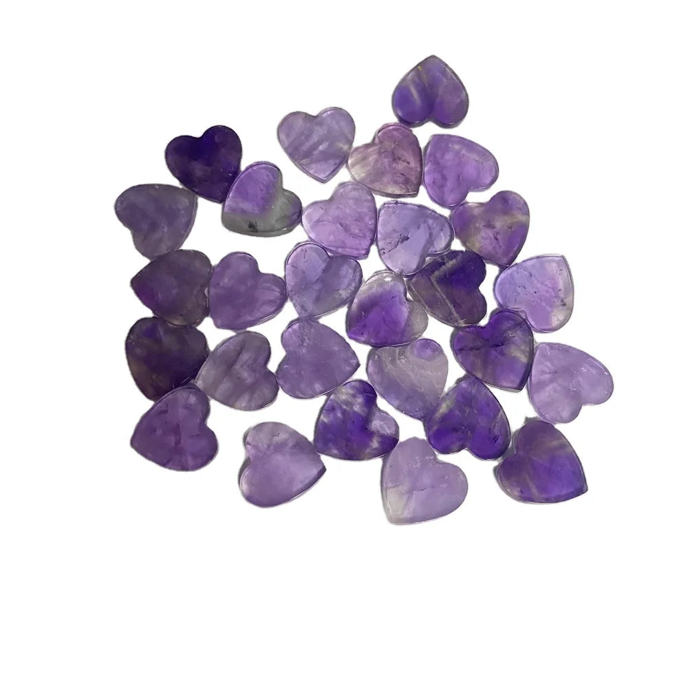 HQ Gems 12x12mm Heart Shape Double Flat Coins Natural Amethyst Stone