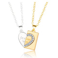2Pcs/Set Trendy Couple Necklace for Lovers Fashion Letter Stitching Diamond Engraved Heart Pendant Women Statement Necklace