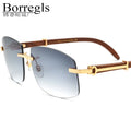 Borregls Rimless Square Wood Sunglasses Women Luxury Brand Designer Eyewear Frameless Sun Glasses for Men With Nylon Lens 150259