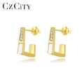 CZCITY Charm Silver Drop 925 Hoop Trending Luxury Woman Geometric Trendy Jewelry Gold Shell Earrings