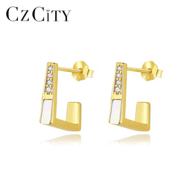 CZCITY Charm Silver Drop 925 Hoop Trending Luxury Woman Geometric Trendy Jewelry Gold Shell Earrings