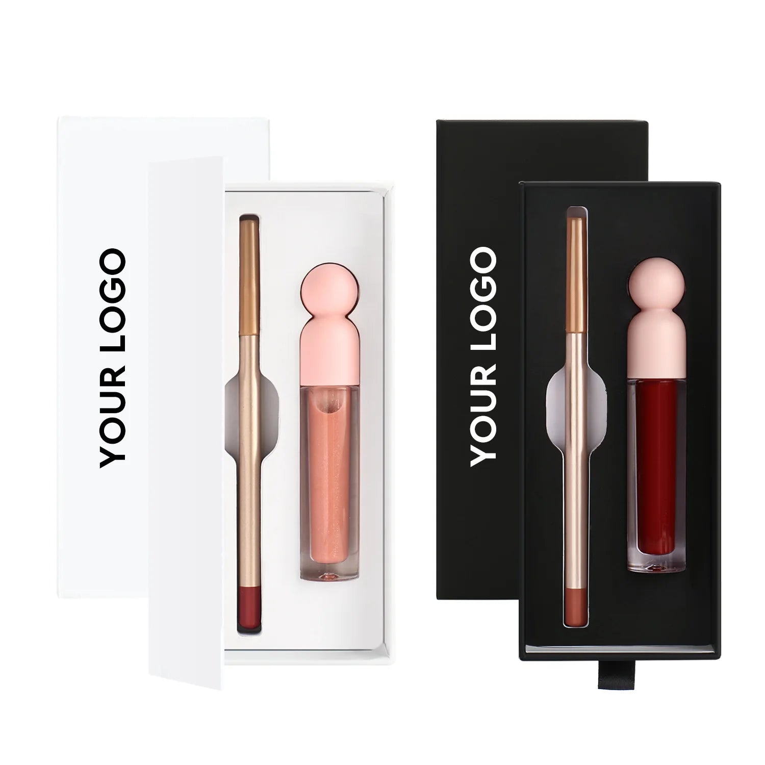 Custom 2-in-1 Lip Gloss & Lip Liner Set 58 Colors Matte Lip Gloss Kit Waterproof Long Lasting Private Label OEM Brillo Labial