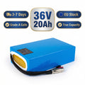 German Stock 36V 20Ah Blue Rectangular Lithium Battery with 2600mAh 10s8p China Cells 20A BMS & 3A Big Warhead Plug