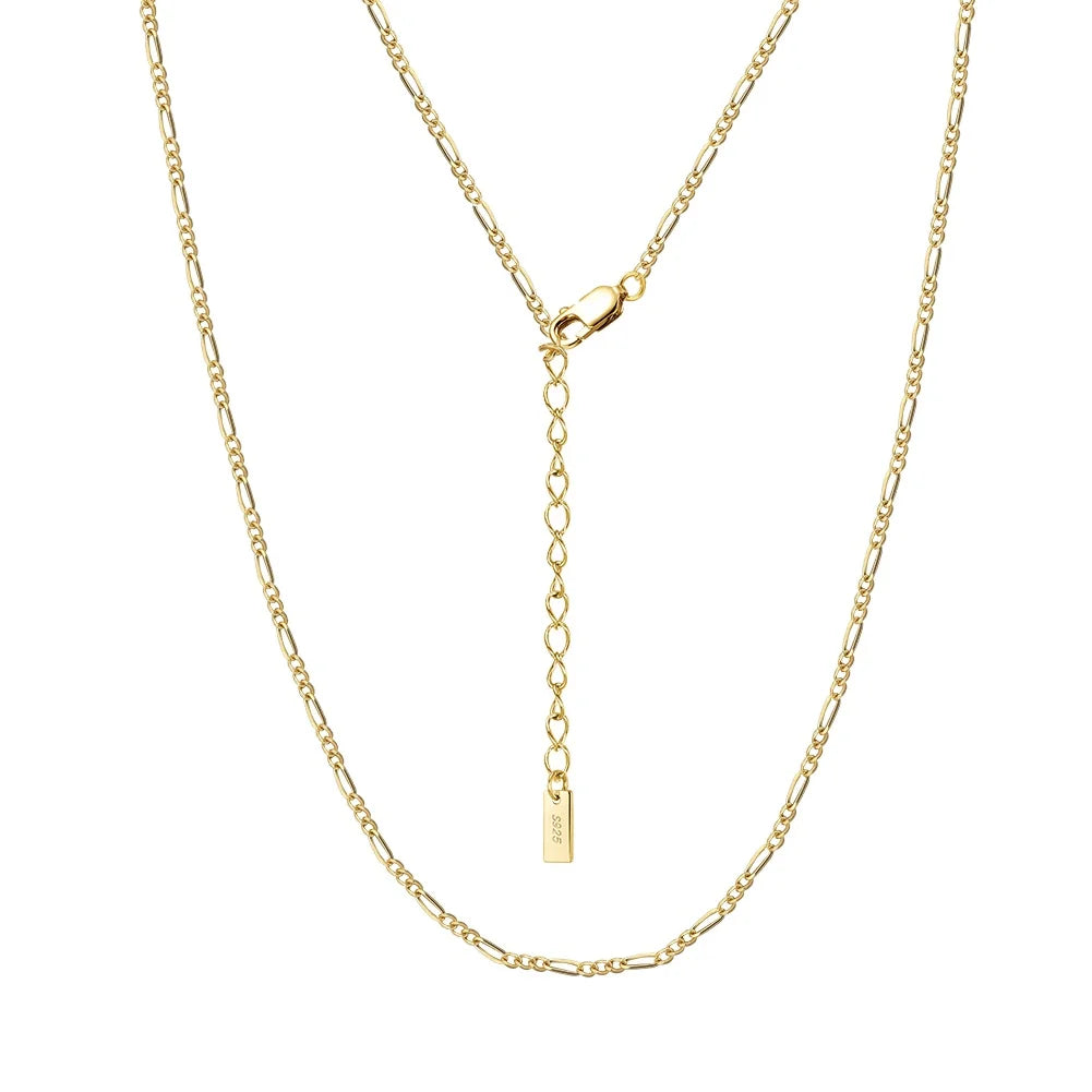 RINNTIN SC84 Simple 925 Sterling Silver 14K Gold Plated 1.7mm Wide Figaro Chain Link Chain Necklace Jewelry