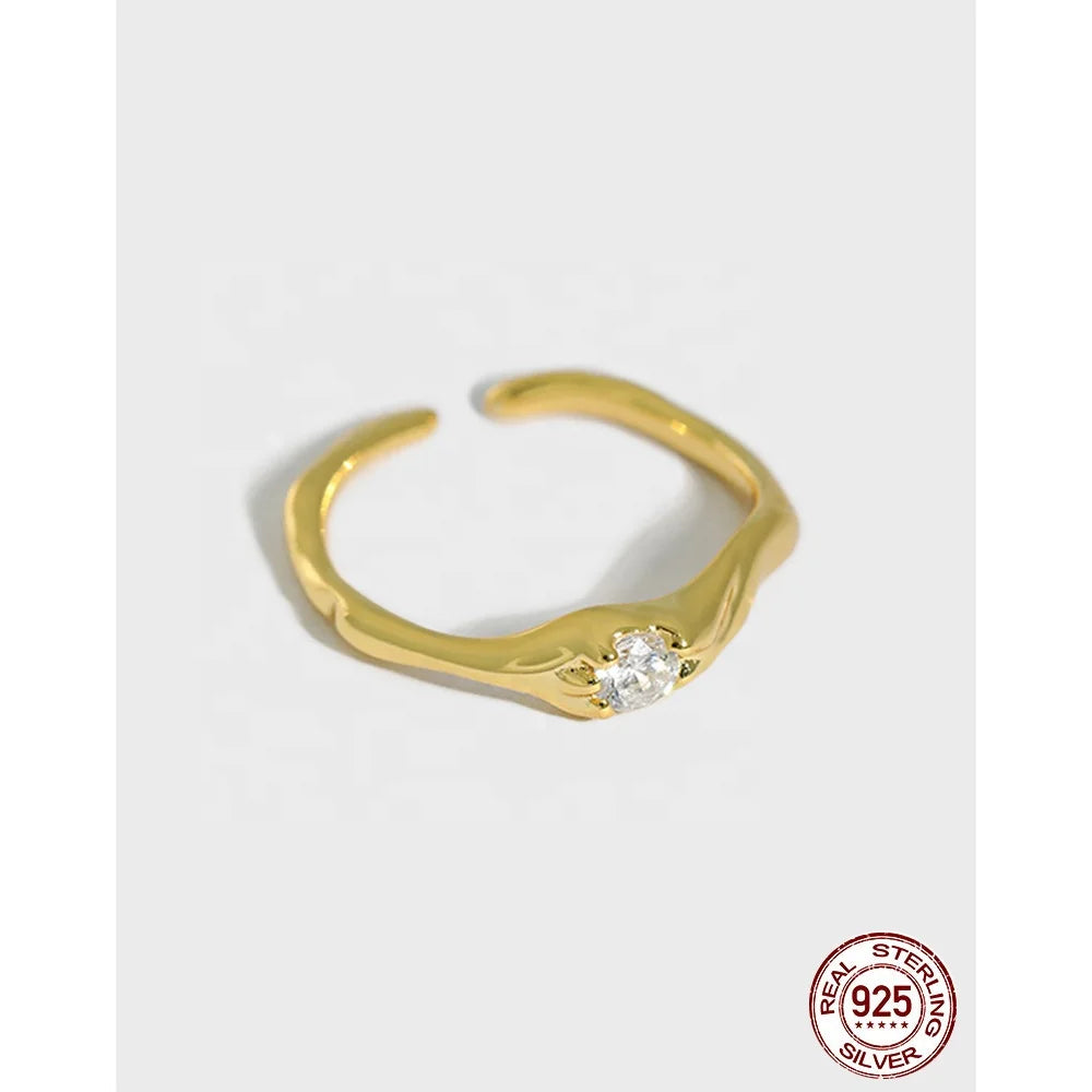 Minimalist Adjustable Engagement Ring 925 Sterling Silver Open Design Zircon Rings Jewelry Women Gold Plated Jewelry
