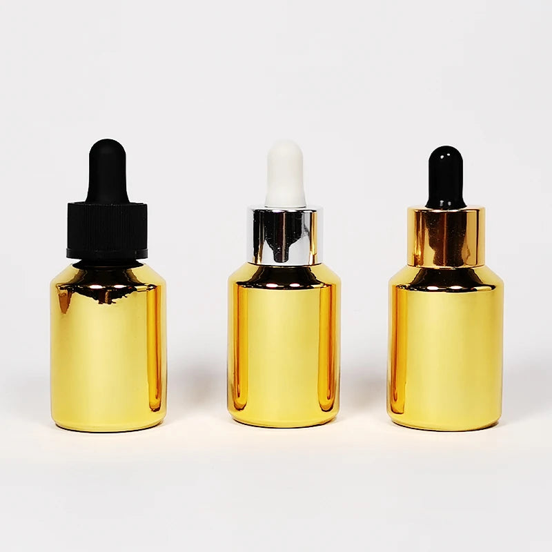 30ml Golden Cylinder Slope Facial Hair Oil Glass Dropper Bottle Screen Printed Custom Logo for Skincare Essence Serum Essential