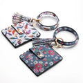 Pu Leather Credit Card Holder Wallet Keychain Large Circle O Bracelet Bangle Key Ring Women Wristler with Tassel MegaBDM
