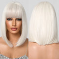 Short White Straight Bob Hair Wigs With Bangs Heat Resistant Synthetic Wigs for Women Light Christmas Cosplay Wigs