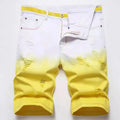 Fashion Trend Ripped Hole Tie-dye Denim Shorts Gradient Yellow Color Denim Trousers Jean Short
