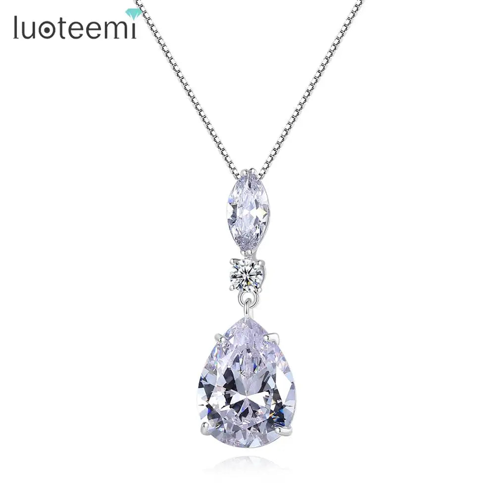 LUOTEEMI Waterdrop Classic Beautiful Pendant Necklace Hight Quality CZ Women Necklaces