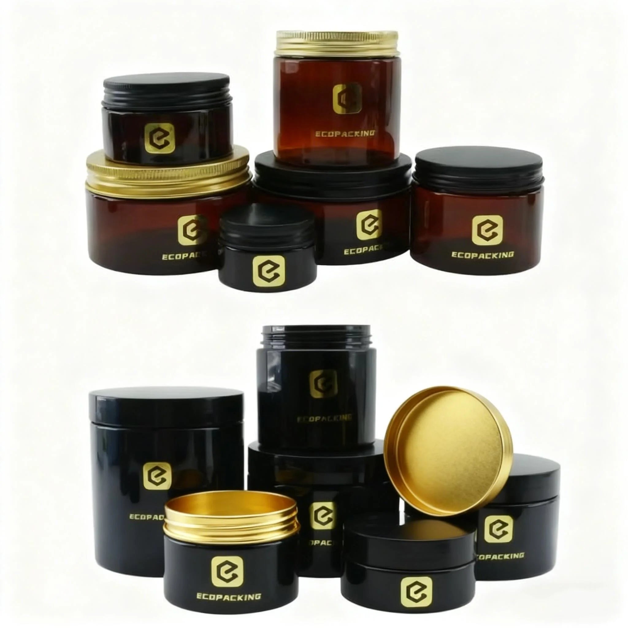 100ml 200ml 250ml 300ml Wide Mouth Amber Black PET Plastic Cosmetic Cream Body Butter Lotion Jar With Aluminum Screw Lid A888