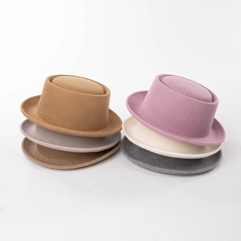 Custom Brand Design Blank Wool Felt Hat Short Brim Pork Pie Hat