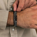 Hematite Larvikite Small Thin Natural Stone Bead Bracelet Set for Men Fashion Jewelry