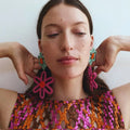 Summer New ZA Hand-woven Flower Dangle Earrings for Women Handmade Cotton Rope Woven Flowers Drop Earring Holiday Accessories