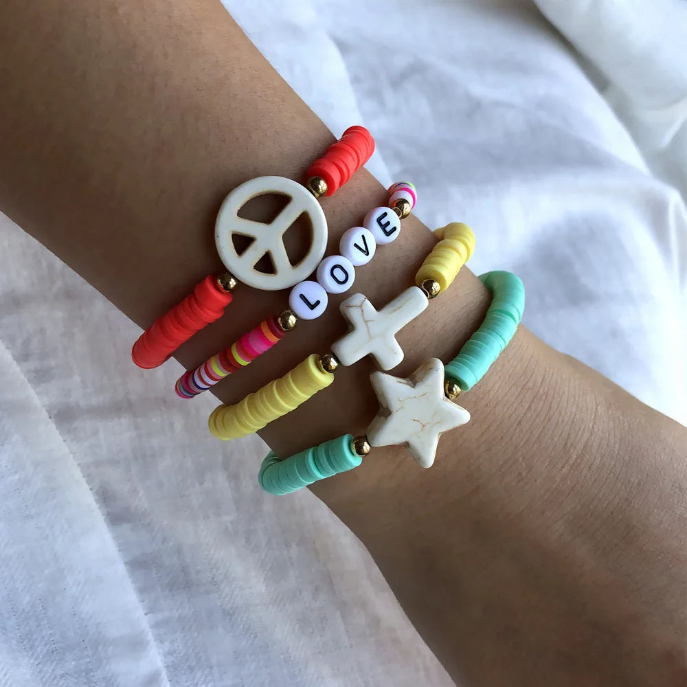 2025 Crystal Wholesale Clay Bead Womens Bracelet Sets love Bangle Bracelet Set