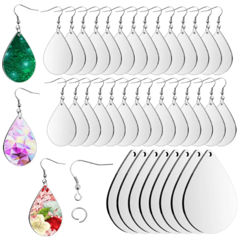 Sublimation Earring Blank Teardrop Earring Pendant Strap Earring Hook and Jump Ring Used for DIY Making