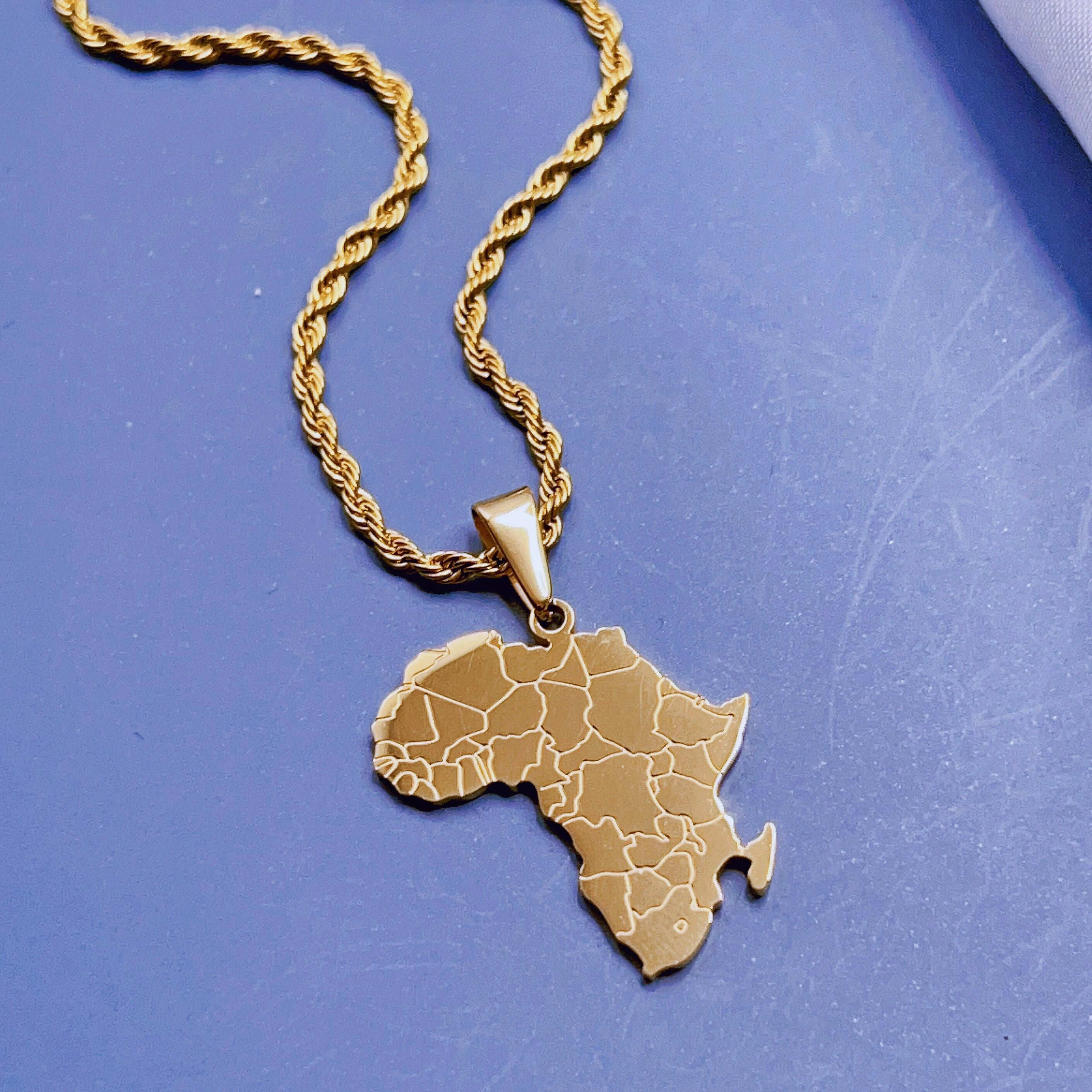 OEM Factory Custom Hip-hop Style Stainless Steel Africa Map Pendant Necklaces Gold Travel Jewelry Globe Necklace for Women Men