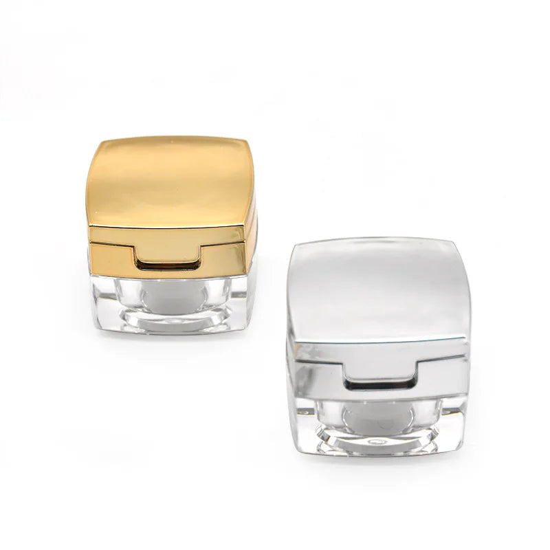 High Quality Custom Square Base Lotion Cream 5g Transparent Empty Eye Shadow Cream Jar with Gold Square Lid