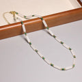 Natural White Jade Column Stone Beaded Necklace Choker for Women Fashion 14k Gold Plated Chain Green Malachite Beaded Necklace