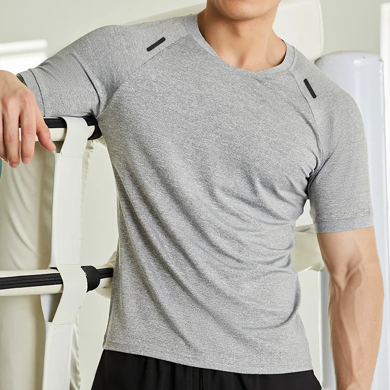 Men Gym Shirts Quick Dry Workout Sport T-Shirt Short Sleeve Athletic Fit Running Top Wicking Active Tees Shirts