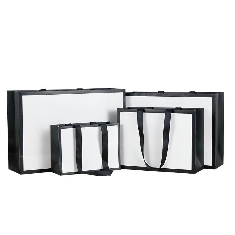 Custom Logo White Luxury Big Size Horizontal Gift Retail Shopping Bag With Ribbon Handle Carry Boutique Bags