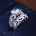 CAOSHI Unique Hollow Design Ring Sets Ladies Round Cut Cubic Zircon 925 Sliver Plated Engagement Wedding Ring Set Woman