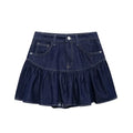 ZATRHMBM Women's Casual Blue Denim Mini Skirt 2024 High Waist Pleated Ruffled Short Skirt Fabric Woven
