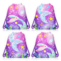 WF017 Mermaid Tail Theme Girl Party Decoration Purple Non Woven Drawstring Gift Packaging Bag
