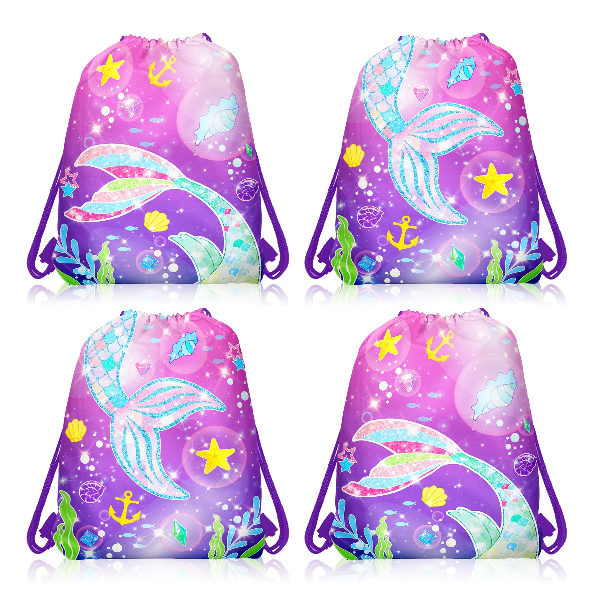 WF017 Mermaid Tail Theme Girl Party Decoration Purple Non Woven Drawstring Gift Packaging Bag