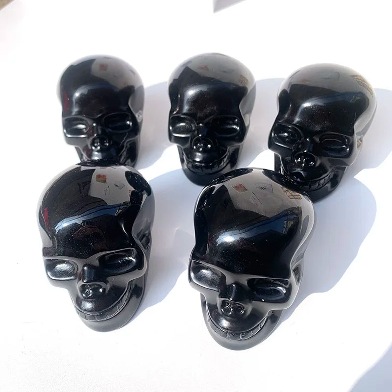 New Product Healing Black Obsidian Handmade Figurines Crystal Skulls Crafts Black Obsidian Carvings