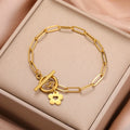 Sweet Flower Charm Toggle Bracelet Stainless Steel Paper Clip Chain Bracelets Women Trendy Jewelry Birthday Gift Wholesale