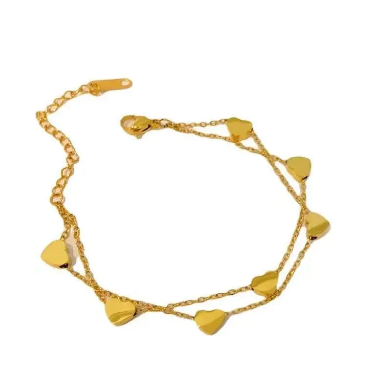 Nabest Women Teen Girls Stainless Steel Bracelets 18k Gold Plated Waterproof Layers Heart Tassel Charm Bracelet