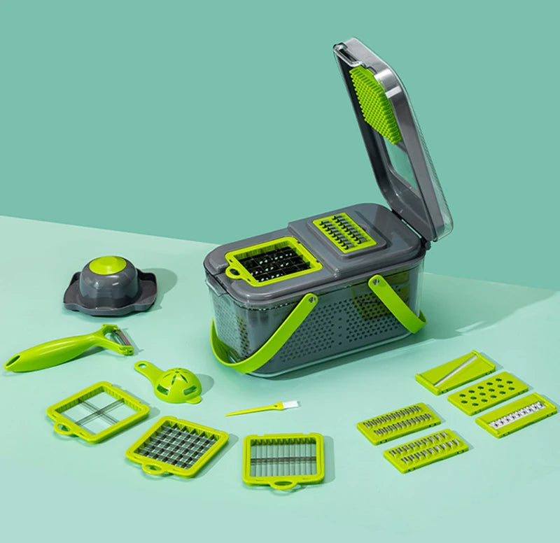 22 PCS Veggie Slicer Chopper Vegetable Cutter Cooking Accessories Salad Maker Dicing Potato Fruit Gadget with Container