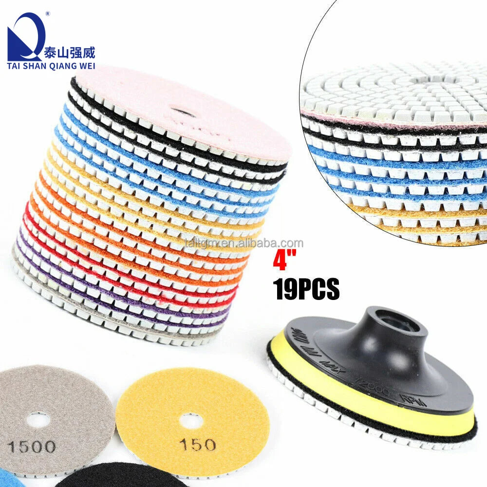19-piece Durable 4" Diamond Sanding Pads M14 Female Thread Wear-resistant Polishing Pads For Stone Granite Marble Quartz
