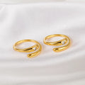 Designer Style Irregular Stainless Steel 14K Gold Plated Snake Shape Zircon Minimalist Adjust Ring for Women