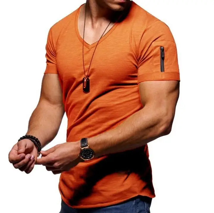Men's T-shirt Fashion New Hot Men's Shirts V-neck Solid Color Big Size Sport Gym Tops Size 5XL