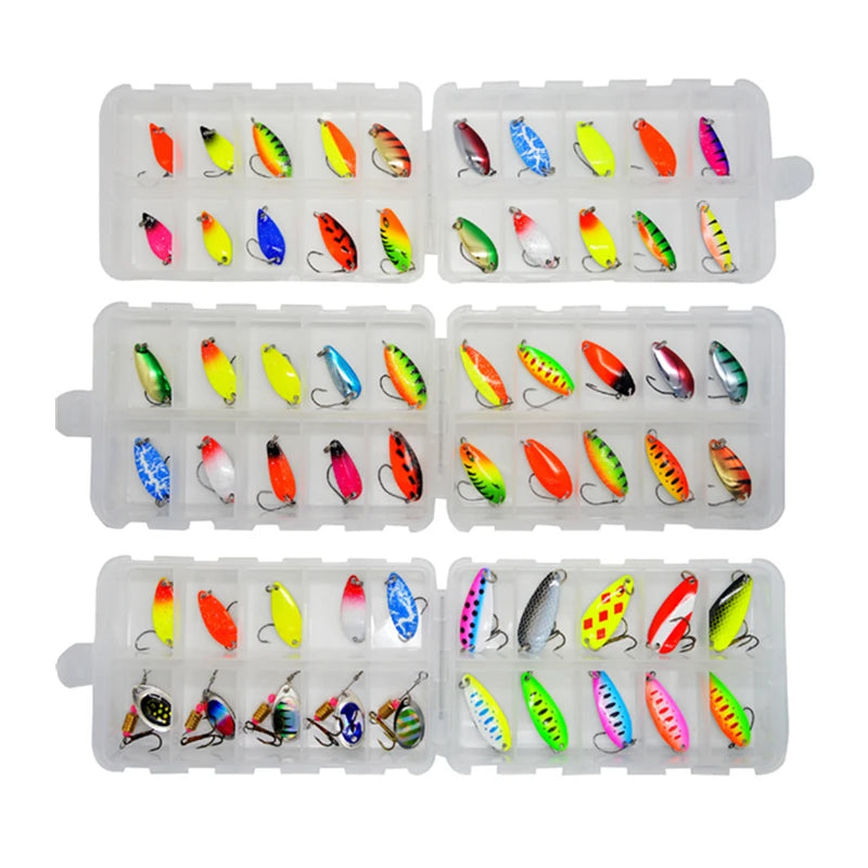 SNEDA 20Pcs Colored Hard Fishing Lures Set Metal Spinner Spoons Fishing Bait Mullet Slipper Trout Lures Wirebait De Pesca
