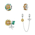 Original 925 Sterling Silver Enamel Sunflower Beads Dragonfly Silica Gel Safety Chain for Women Bracelet and Bangle DIY Jewelry