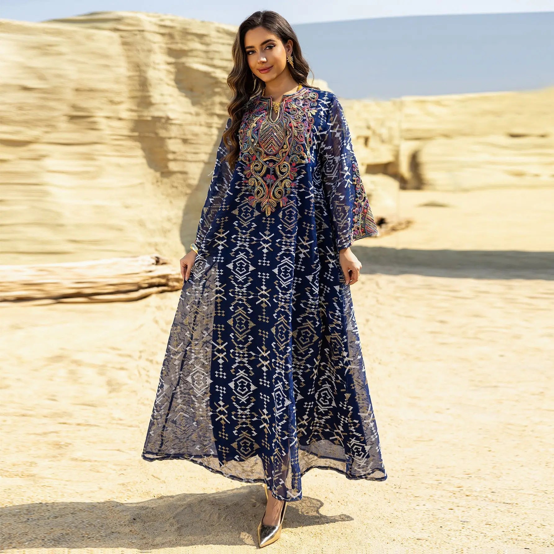 Dubia Abaya Dress 2025 V-Neck Loose Sleeves Three Colors Raise the Waistline Slim Abaya Dress Women Abaya