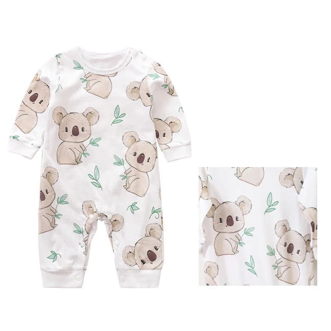 Newborn Baby Cartoon Long Sleeve Jumpsuit Cute Animal Pattern Cotton Pajamas Baby Spring and Summer Leisure Jumpsuit Wholesale