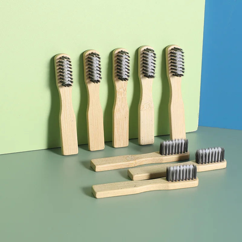Biodegradable Short Handle Multirole Cleaning Eco Friendly Bamboo Toothbrush with Charcoal Soft Bristles for Travel & Hotel Use