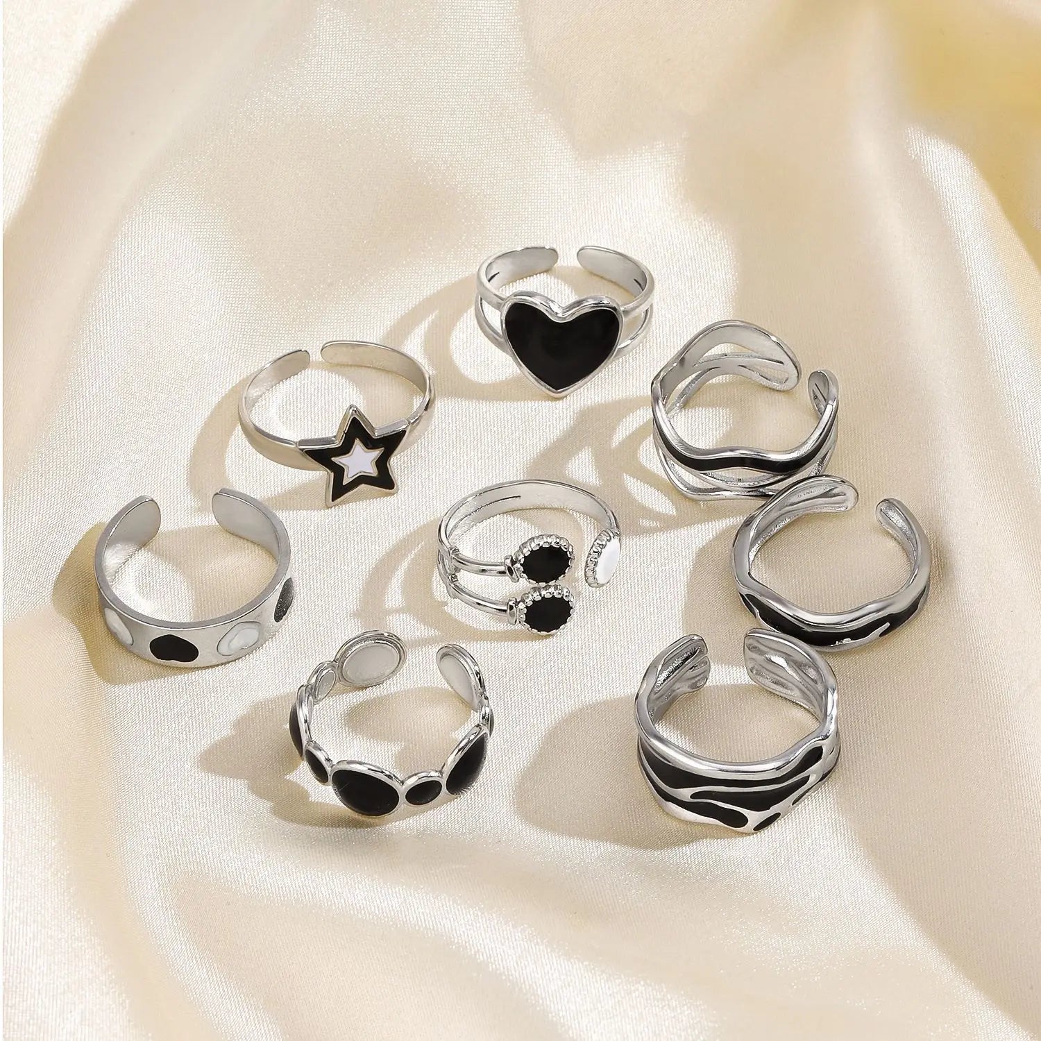 VKME Waterproof Creative Trendy Heart Star Stainless Steel Rings Dropping Oil Silver Plated Ring for Women Jewelry Gift