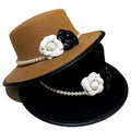 New Fashion Fedora Hats Women Warm Flat Top Floral Wide Brim Trilby Hat Wool Wide Brim Fedora Hats