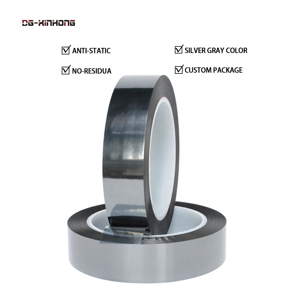 2- Silver Gray Grey Color PET Film Base No-residual Packaging Protection Low Static Anti-Static ESD Adhesive Tape