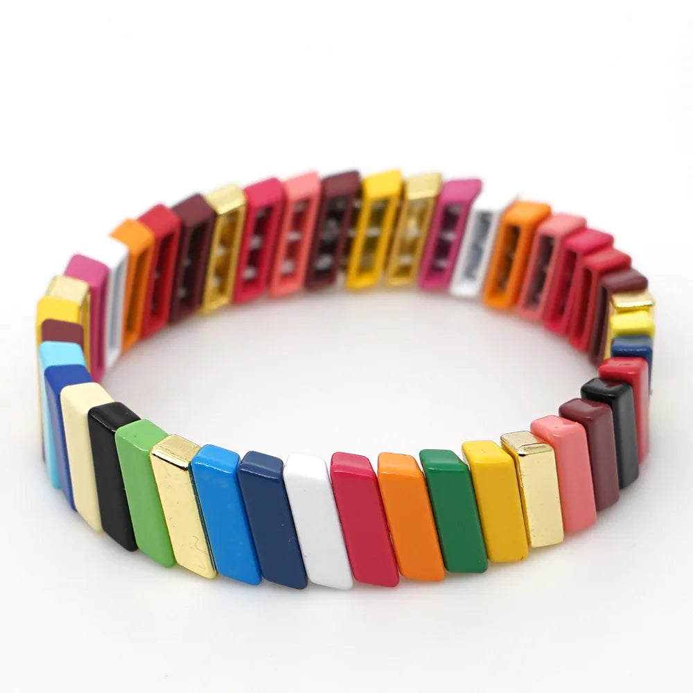 Bohemian Striped Couple Colorful Beads Bracelet Zinc Alloy Paint rainbow Beaded Bracelet